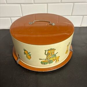 Vintage Retro Decoware Metal Cake Pie Carrier Tin Flower Power Distressed